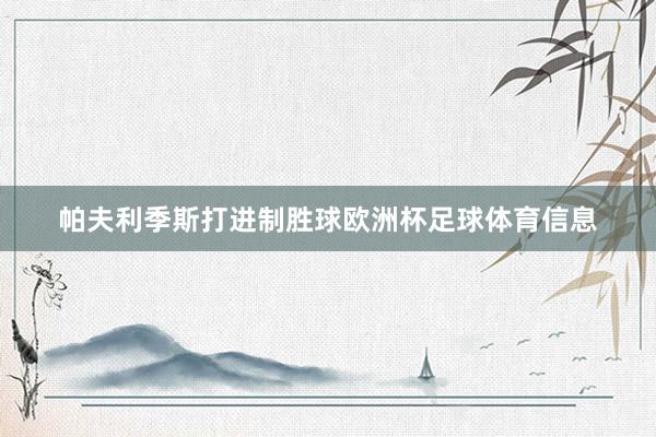 帕夫利季斯打进制胜球欧洲杯足球体育信息